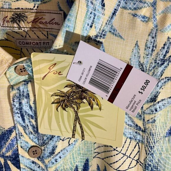 Joe Marlin Cotton Blend Comfort Fit XL. Yellow Hawaiian Print. NWT - Picture 11 of 15